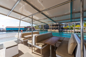 dining and lounge area of the red dragon with sun