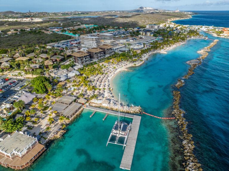 hotel with catamaran in front